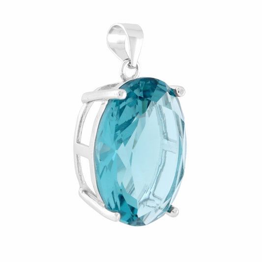 Ovaler Anhänger Aquamarin Cubic Zirconia in Silber 925 galvanisch rhodiniert - MeinSchmuckShop