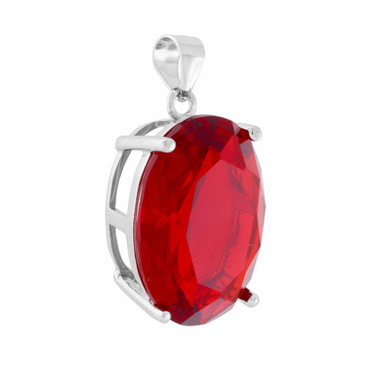 Ovaler Anhänger Rubinrot, Cubic Zirconia, aus 925er Silber, rhodiniert (galvanisch). - MeinSchmuckShop