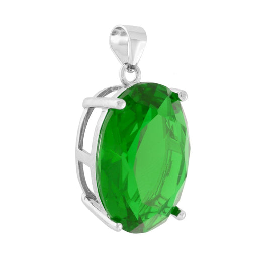 Ovaler Smaragdgrüner Cubic Zirconia Anhänger aus 925er Silber, rhodiniert - MeinSchmuckShop