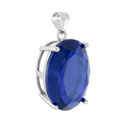 Ovaler blauer Saphir Cubic-Zirconia Anhänger aus Silber 925 Rhodium-plattiert - MeinSchmuckShop
