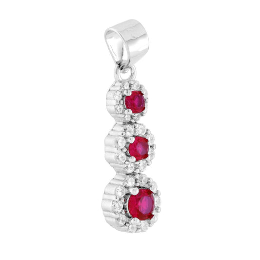 Trilogie-Anhänger Degradé Blumen Rubinrot, umrahmt von weißen Cubic Zirconia, aus 925er Silber, galvanisch rhodiniert - MeinSchmuckShop