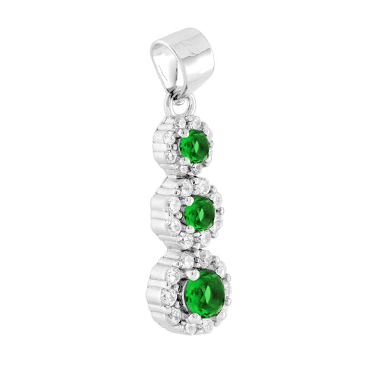 Anhänger Trilogy Degradé Emeraldgrüne Blüten, umrandet von weißen Cubic Zirconia, aus 925er Silber rhodiniert - MeinSchmuckShop