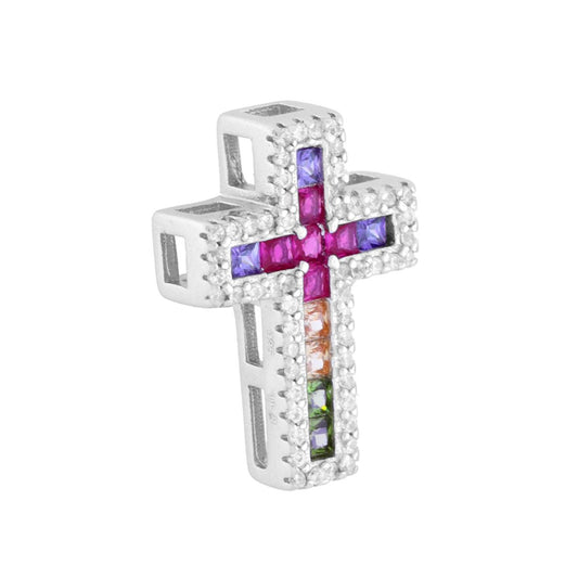 Kreuzanhänger Passante mit multicolor Cubic Zirconia aus 925er Silber, rhodiniert - MeinSchmuckShop