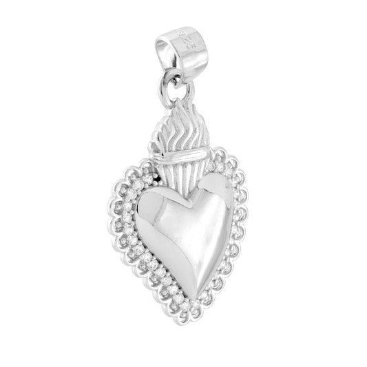 Votivherz-Anhänger 22 mm mit weißen Cubic Zirconia in Silber 925 galvanisch rhodiniert - MeinSchmuckShop