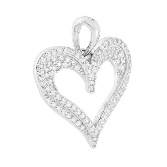 Herzanhänger mit weißen Cubic-Zirconia, rhodiniert im 925er Silber - MeinSchmuckShop