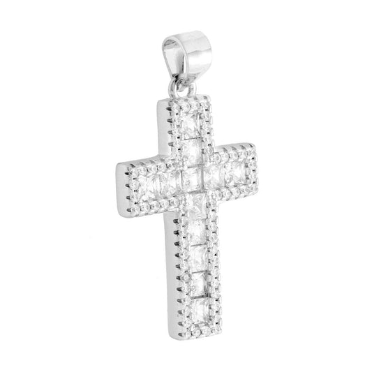 Kreuzanhänger mit weißen Cubic Zirconia-Carre in 925er Silber, rhodiniert - MeinSchmuckShop