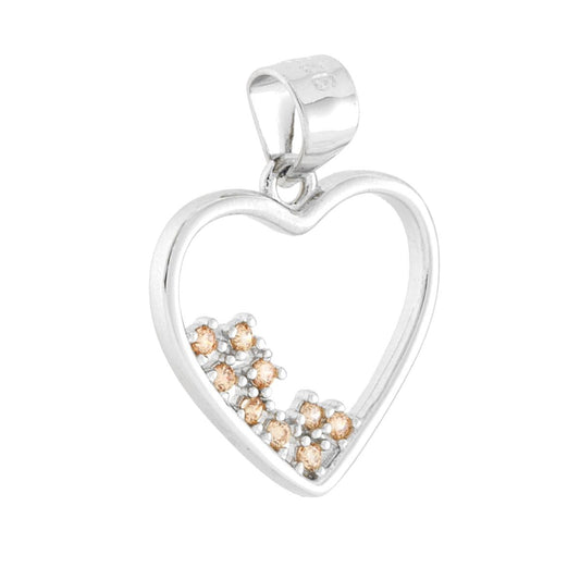 Herzanhänger mit Champagne-Cubic-Zirconia in 925er Silber, galvanisch rhodiniert - MeinSchmuckShop
