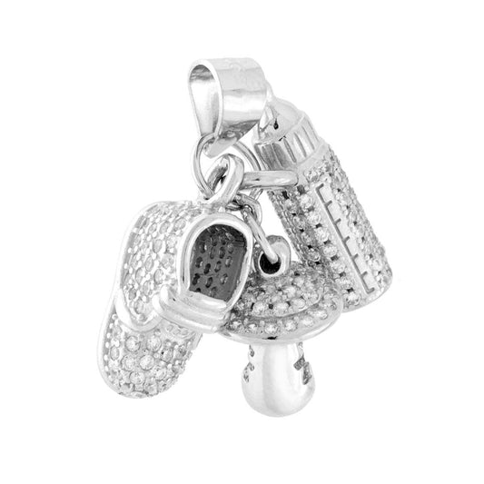 Geburtsanhänger: Junge, Mädchen, Fläschchen, Schnuller und Schuhchen mit weißen Cubic Zirconia, Silber 925, galvanisch rhodiniert - MeinSchmuckShop