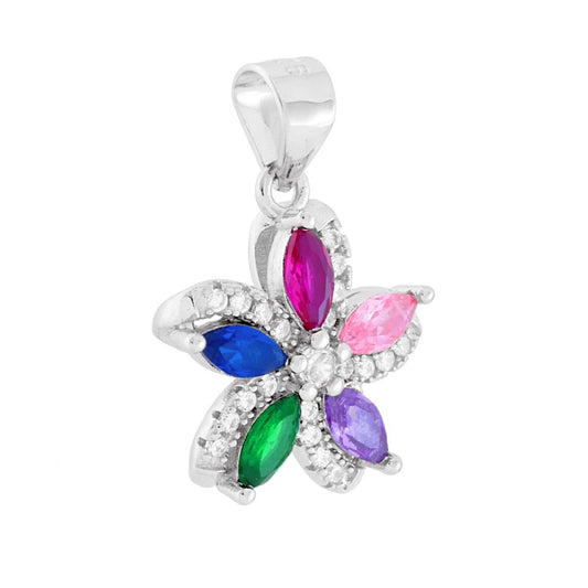 Blumenanhänger mit multicolor Zirkonia aus 925er Silber, rhodiniert. - MeinSchmuckShop