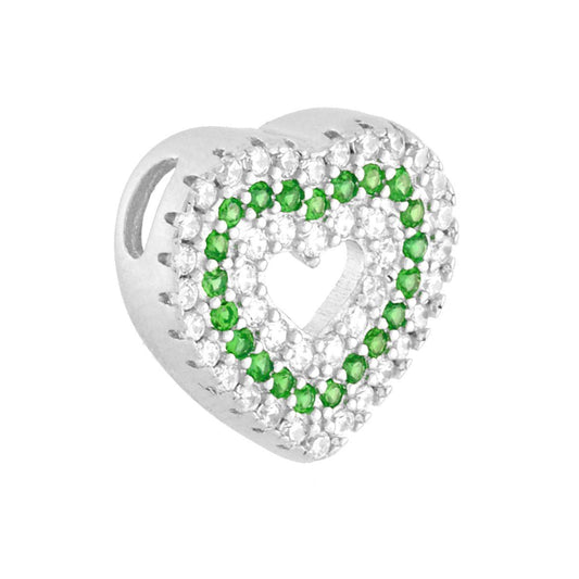 Anhänger Durchlaufendes Herz mit smaragdgrünen Cubic Zirconia, umgeben von weißen Cubic Zirconia, aus 925er Silber, rhodiniert - MeinSchmuckShop