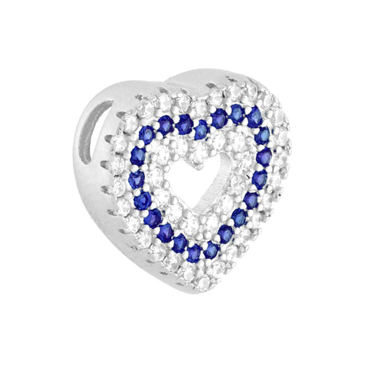 Herzanhänger, durchgehendes Herzmotiv, blaues Zirkon (CZ) in Saphirblau, umgeben von weißen Cubic Zirconia, aus 925er Silber, rhodiniert. - MeinSchmuckShop