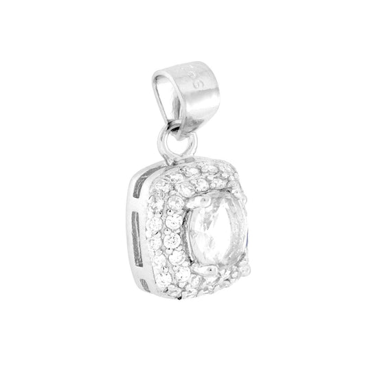 rechteckiger Anhänger, ovaler weißer Cubic-Zirkonia, umgeben von weißen Cubic-Zirkonia, in Silber 925 galvanisch rhodiniert - MeinSchmuckShop