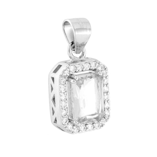 Rechteckiger Anhänger mit weißem kubischem Zirkon, umgeben von weißen kubischen Zirkonien, Silber 925 rhodium-beschichtet - MeinSchmuckShop