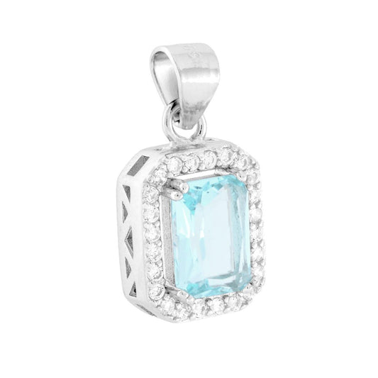 Rechteckiger Anhänger mit Aquamarin-Kubikzirkonia, umrahmt von weißen Kubikzirkonien, aus Silber 925, rhodiniert - MeinSchmuckShop