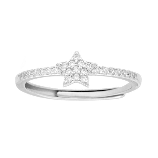 Ring mit Stern und weißen Cubic-Zirkonien in Silber 925, Rhodium-Beschichtung. - MeinSchmuckShop