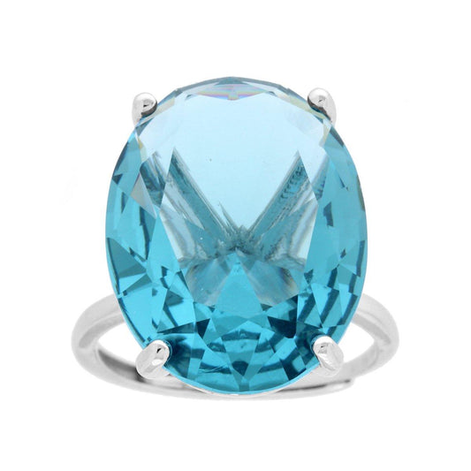 Solitärring, Ovaler Aquamarin, Kubischer Zirkonia in 925er Silber rhodiniert - MeinSchmuckShop
