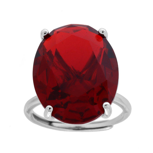 Solitär-Ovalring Rubinrot Kubischer Zirkon in Silber 925 rhodiniert - MeinSchmuckShop