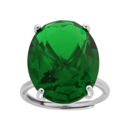 Solitärring Oval Emeraldgrün Cubic Zirconia aus 925er Silber rhodiniert galvanisch - MeinSchmuckShop