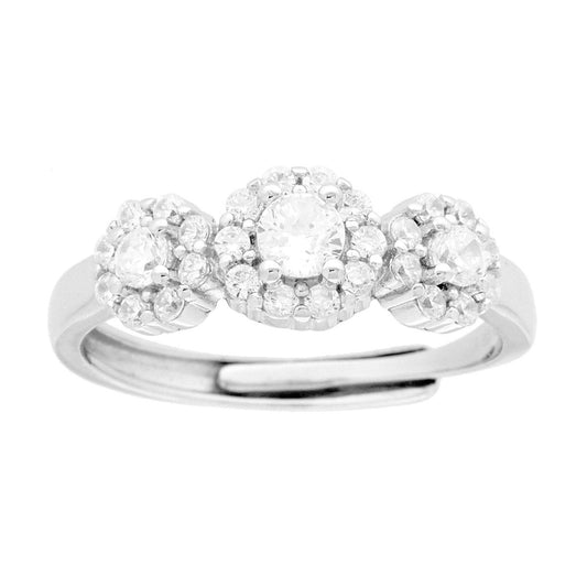 Ring Trilogy Weiße Blume, umgeben von weißen Cubic Zirconia, aus 925er Silber rhodiniert. - MeinSchmuckShop