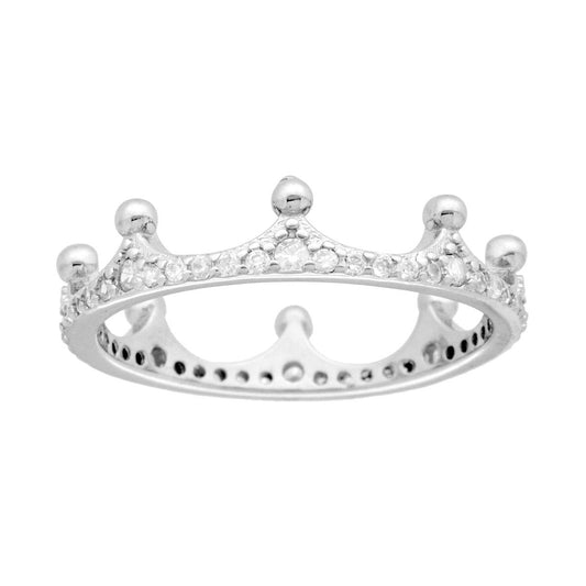 Ring mit Krone, weiße Cubic Zirconia, aus 925er Silber, rhodiniert - MeinSchmuckShop