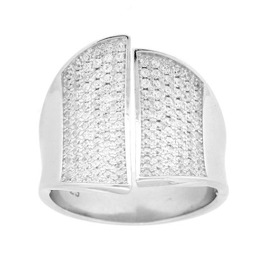 Geometrischer Ringband mit weißen Cubic Zirconia, Silber 925 rhodiumplattiert - MeinSchmuckShop