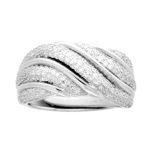 Ring mit geflochtenem Band und weißen Zirkonien im rhodinierten 925er Silber.Alternative: Ring mit geflochtenem Band und weißen Zirkonien aus rhodiniertem 925er Silber. - MeinSchmuckShop