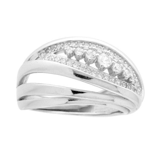 Ring mit mehrreihigem Band aus weißen Zirkonien in Silber 925, rhodiumgalvanisch beschichtet - MeinSchmuckShop