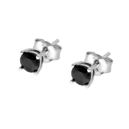 Ohrringe Punto Luce Rund mit schwarzem Cubic Zirconia, 4 mm, Silber 925 rhodiniert - MeinSchmuckShop