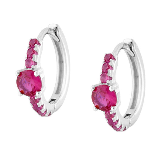Ohrstecker Kreise mit Klappverschluss, Cubic Zirconia Rubinrot, Silber 925, rhodiniert - MeinSchmuckShop