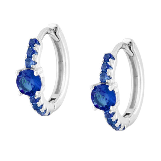 Ohrringe Kreisbogen-Schnappverschluss mit blauem Zirkon-Zafiro, 925er Silber rhodiniert - MeinSchmuckShop
