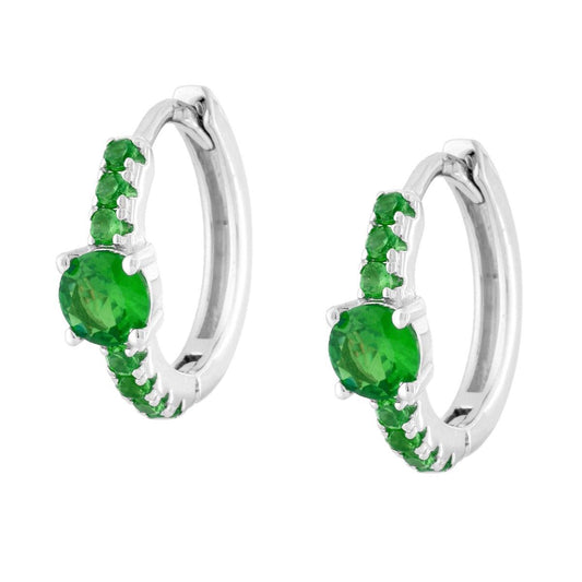 Ohrringe Kreis-Schnappverschluss mit Cubic Zirconia Emeraldgrün in 925er Silber rhodiniert - MeinSchmuckShop