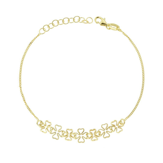 Grumetta-Kettenarmband mit miteinander verbundenen Vierblättern, aus 925er Silber, Gold galvanisiert - MeinSchmuckShop