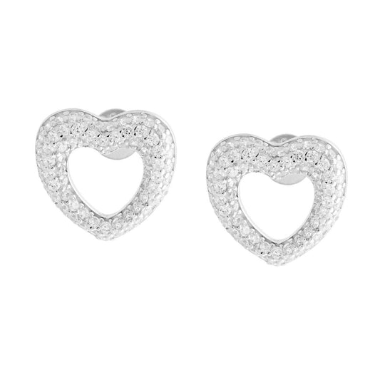 Herz-Ohrringe mit weißen Cubic-Zirkonien aus 925er Silber, rhodiniert - MeinSchmuckShop