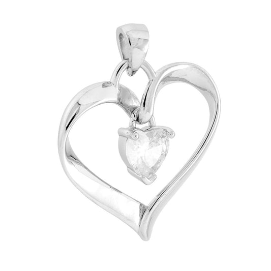 Herzanhänger mit Band, weißem Cubic Zirconia, aus 925er Silber, rhodiniert - MeinSchmuckShop
