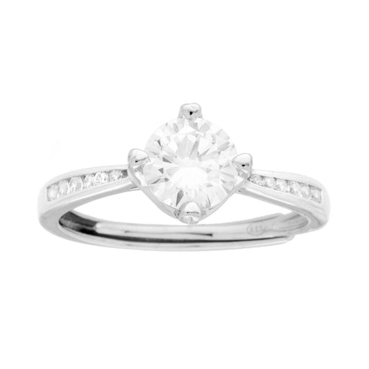 Solitärring mit weißem Cubic Zirconia, Größe 6, in 925er Silber, rhodiniert. - MeinSchmuckShop