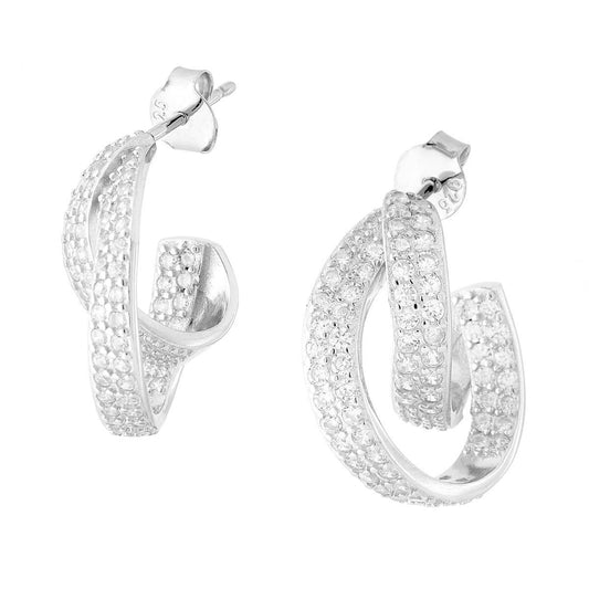 Kreisohrringe mit zwei Bändern und weißen Cubic Zirconia aus 925er Silber, rhodiniert galvanisch - MeinSchmuckShop