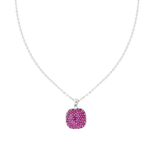 Halskette aus Forzatina, diamantiert, mit bombiertem Quadrat, mit Rubinrotem Cubic Zirconia, Silber 925 rhodiniert - MeinSchmuckShop