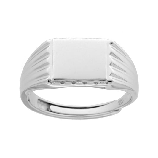 Ring Chevalier mit rechteckigem, schlichtem Schild; seitliche Verarbeitung aus 925er Silber, galvanisch Rhodium. - MeinSchmuckShop