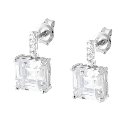 Ohrstecker Quadrat-Punkt mit weißen Cubic Zirconia in 925er Silber, rhodiniert - MeinSchmuckShop