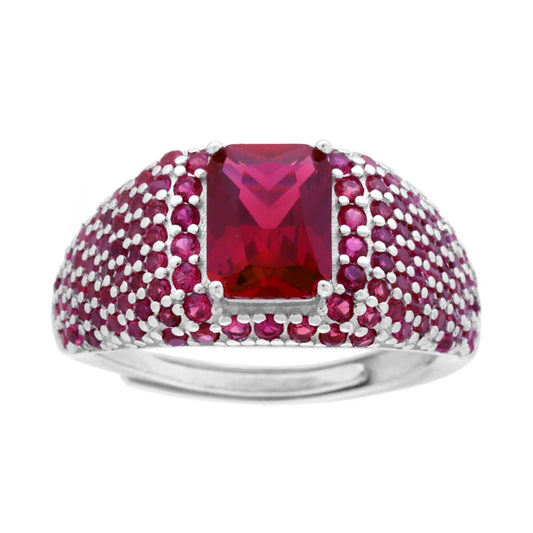 Ring Chevalier Siegel Rechteck Kubischer Zirkon Rubinrot in Silber 925 Rhodiniert - MeinSchmuckShop