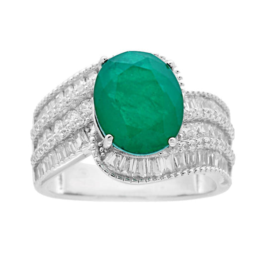 Ringband mit Naturstein Smaragdgrün und weißen Cubic Zirconia in 925er Silber rhodiniert - MeinSchmuckShop