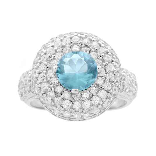 Ring mit natürlichem Aquamarinstein, von weißen Cubic Zirconia umgeben, Silber 925 galvanisch rhodiniert Rhodium - MeinSchmuckShop