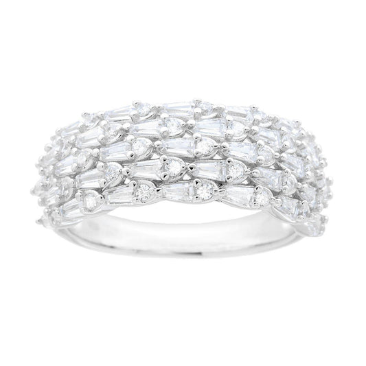 Ring, Halbband, mit weißen Cubic Zirconia im Baguette-Schliff, aus 925er Silber rhodiniert - MeinSchmuckShop