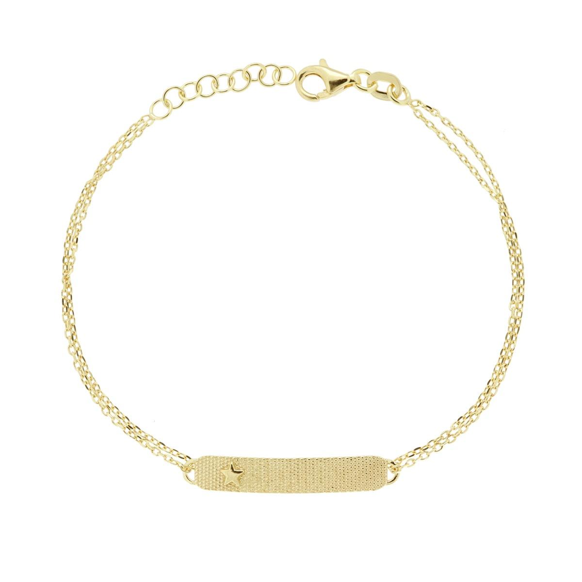 Armband mit zwei Strängen, Forzatina-Kette, diamantiert und godronierte Targa, mit Stern aus Silber 925, galvanisch vergoldet - MeinSchmuckShop