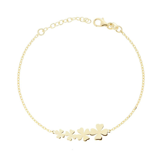Armband, Forzatina-Kette, diamantiert und Vierblättrige Kleeblätter, zentrale glatt, aus Silber 925, galvanisch vergoldet. - MeinSchmuckShop