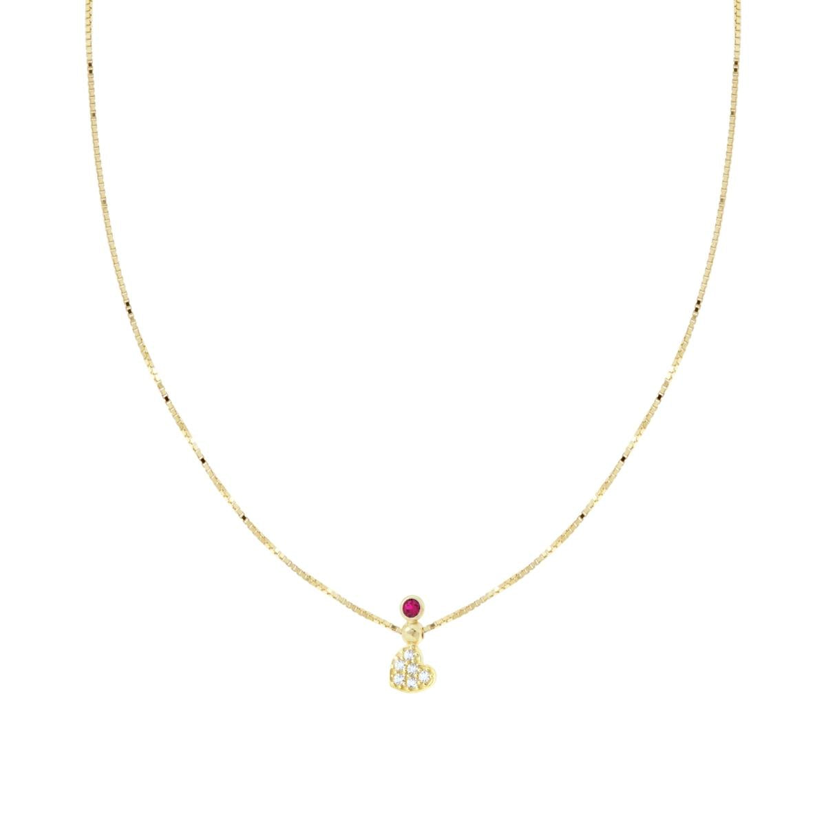 Venezianische diamantierte Halskette mit Herz, weißen Cubic Zirconia und rubinrotem Lichtpunkt; aus Silber 925, galvanisch vergoldet. - MeinSchmuckShop