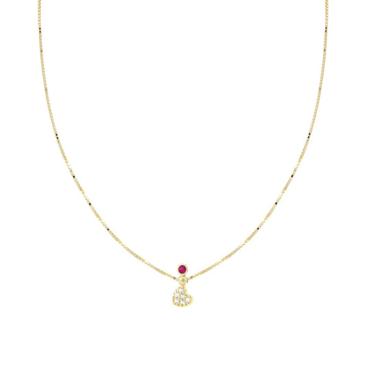 Venezianische diamantierte Halskette mit Herz, weißen Cubic Zirconia und rubinrotem Lichtpunkt; aus Silber 925, galvanisch vergoldet. - MeinSchmuckShop