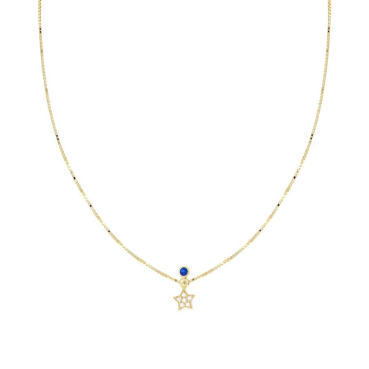 Halskette Venezianerkette diamantiert mit Stern aus Cubic Zirconia, weiß, und blauem Saphir-Punktlicht, Silber 925, galvanisch vergoldet - MeinSchmuckShop