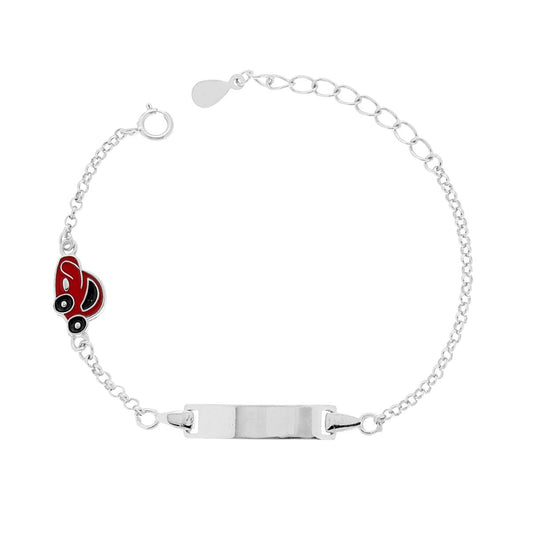 Armband mit Schildchen für Jungen und Mädchen, mit diamantierter Rolo-Kette und rotem Emaille-Käfer, aus Silber 925 rhodiniert - MeinSchmuckShop