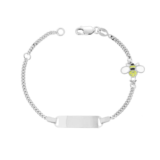 Kinderarmband mit Schildchenanhänger und Kette, Grumetta und Ape, Emaille Gelb und Weiß, aus 925er Sterlingsilber, rhodiniert. - MeinSchmuckShop